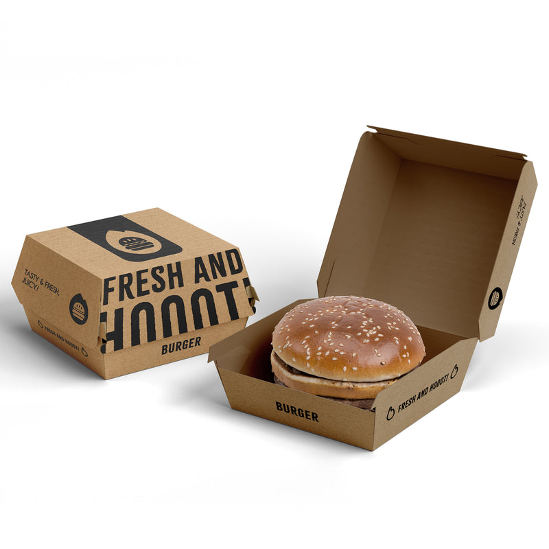 Generic Printed Burger Box — Brown/Kraft (200 Pack)