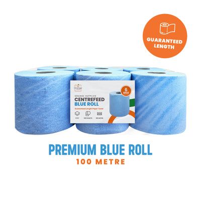 Premium Blue Roll Centrefeed 2 Ply Guaranteed Length Paper Towel - 100 Metre