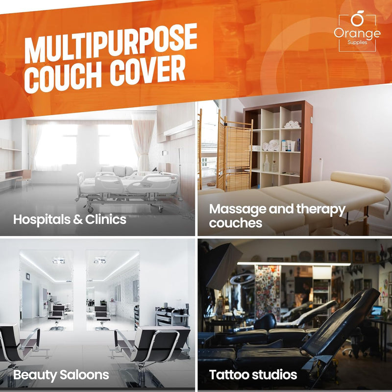 Multipurpose couch roll uses: Hospitals, Massage tables, Beauty Salons, Tattoo studios.